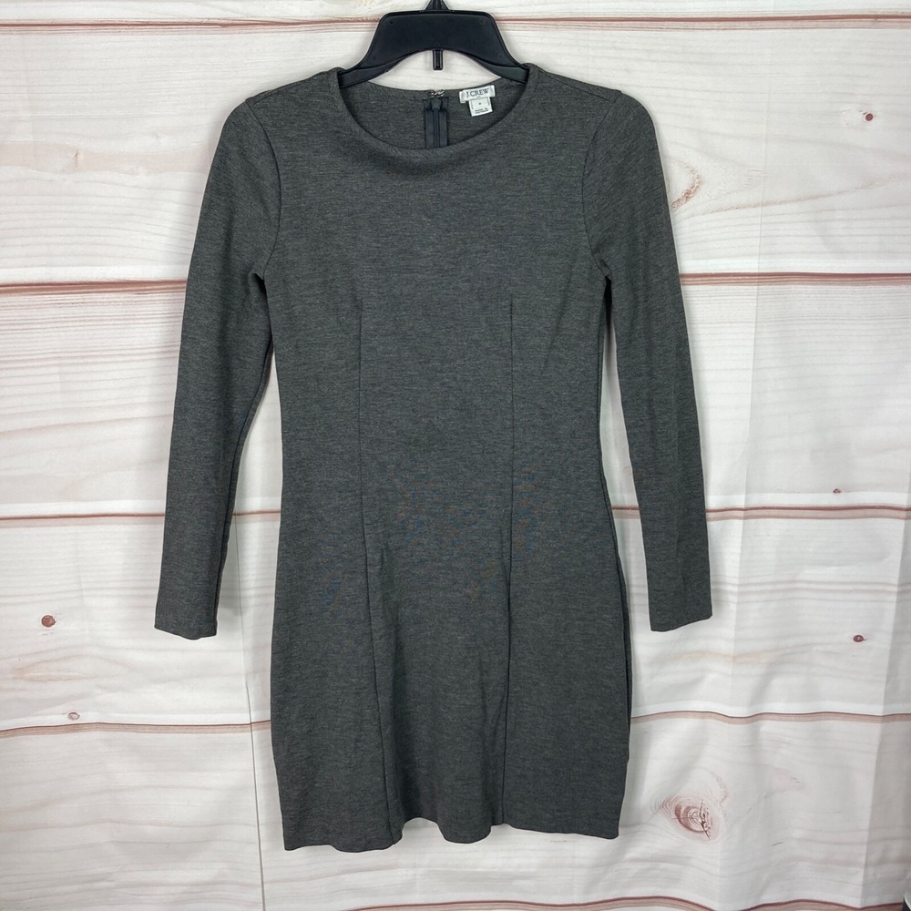 J Crew Dress Womens 0 Gray Sheath Ponte‎ Knit Long Sleeve Round Neck Mini Solid